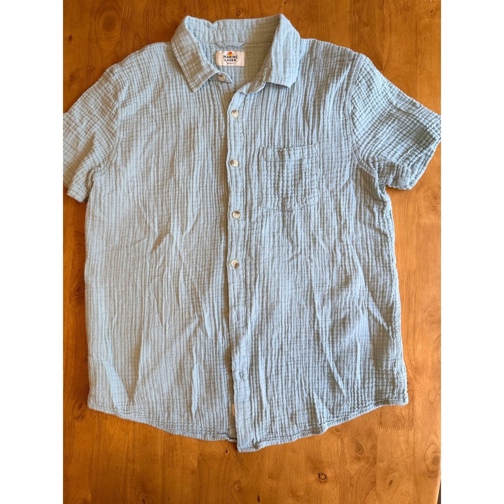 Marine Layer Mens Mint Double Cloth Cotton Gauze Short Sleeve Shirt M 655